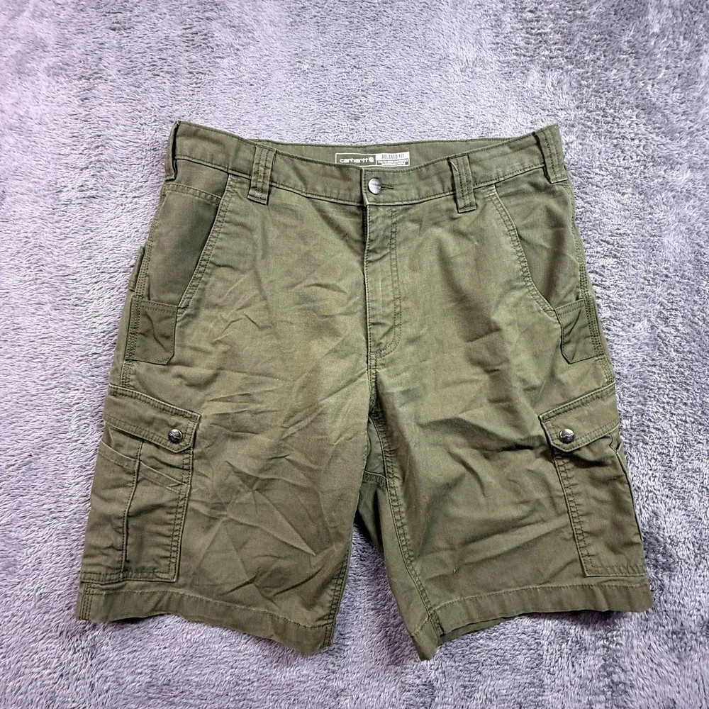 Carhartt Rugged Flex Canvas Relaxed Fit Cargo Shorts Men 36 Olive Green Workwear